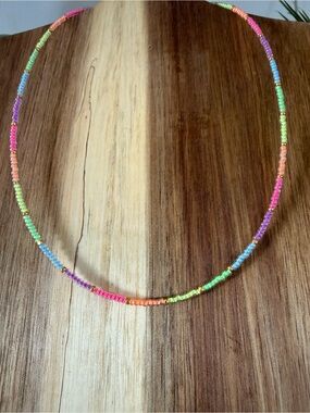 Colorful Seed Bead Necklace - Neon Rainbow